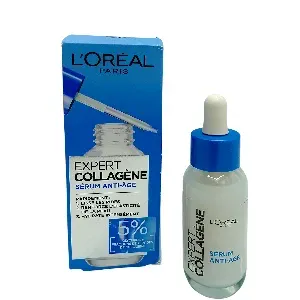 Sérum visage anti-âge avec 5 % de glycérine et fraction de peptides de collagène, Lisse les rides, renforce l’élasticité de la peau et hydrate intensément, Experte collagène, L’Oréal, 30 ml