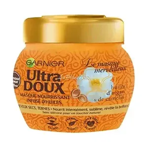 Masque nourrissant pour cheveux secs et ternes à l'huiles merveilleuses, argan et camélia, Sans silicone, Ultra Doux, Garnier, 320ml