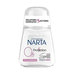 Déodorant à bille pour femme, Anti odeurs, Humidité, Traces, Irritations et dessèchement, 48H, 0% d'alcool, 5 Protection, Narta, 50ml