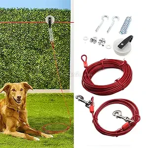 Système de chariot de 15M pour chien avec cable d'attache de 3M, Heavy duty, Xiaoxin