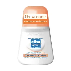 Déodorant à bille pour femme anti-transpirant 48h pour peaux sensibles ou épilées, Tolérance optimale, 0% Alcool, Hypoallergénique, Expert peau sensible, Mixa, 50 ml