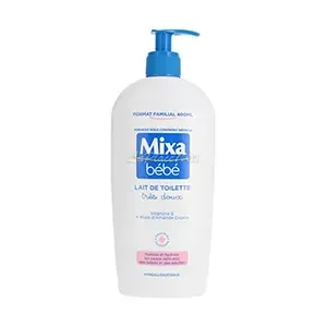 Lait de toilette pour bébés et adultes à la vitamine E et l'huile d'amande douce, Hypoallergénique, Très doux, Mixa, 400 ml