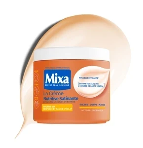 Crème nutritive satinante pour peaux très sèches et ternes, Visage, corps et mains, Nourrit 48h, Beurre de cacao pur et Karité végétal, Mixa, 400ml