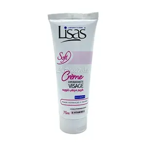 Crème hydratante pour visage à l'huile d'amande douce et vitamine E pour peaux normales à sèches, Sans parfum, Soft, Lisas, 75 ml