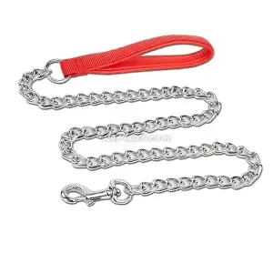 Laisse en métal avec poignée en skaï pour chien, Pet Supplies, GM