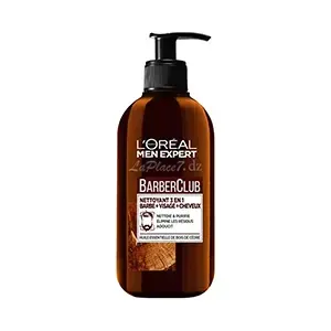 Nettoyant 3 en 1, Barbe, Visage et cheveux à l'huile essentielle de bois de cèdre, BarberClub, L'Oréal Men Expert, 200ml
