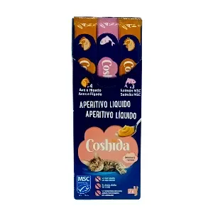 7 tubes de friandises liquides apéritives pour chats au saumon, à la volaille et au foie, sans céréales, sans colorants ni conservateurs, Coshida, 112g