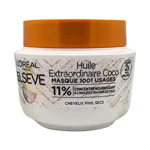 Masque cheveux 1001 Usages à l'huile extraordinaire de coco pour cheveux fins et secs, Elseve, L'Oréal, 310ml