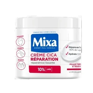 Crème cica réparation pour peaux très sèches et rugueuses, Visage, corps et mains, 10 % Urée, Expert Peau sensible, Mixa, 400 ml