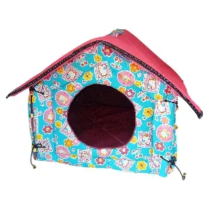 Niche de couchage en tissu pour chat avec motifs lapins et fleurs