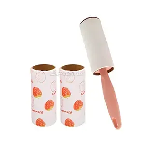 Rouleau à charpie avec 2 recharges supplémentaires pour ramasser les poils des animaux avec motif fraise