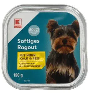 Aliment humide pour chien adulte, Ragoût savoureux au poulet, veau et riz, K-Classic, 150g