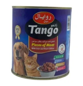 Aliment pour chiens et chats complet, Morceaux en viande avec foie et cœur de poulet, Tango, Royal Dog, 800g