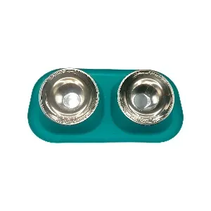 Gamelle pour chat double en plastique avec bols en inox