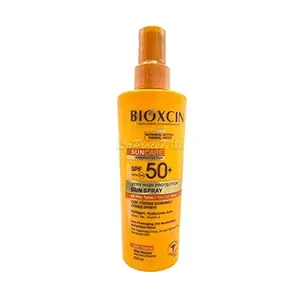 Spray solaire pour tous types de peaux anti-photovieillissement au collagène, acide Hyaluronique, thé vert et vitamine E, Hydratation 24h, UVB et UVA, SPF 50+, Bioxcin, 200 ml