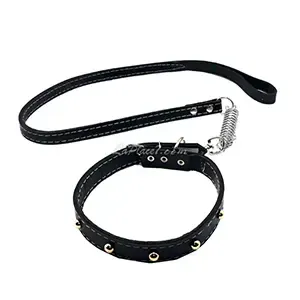 Collier à clous et laisse avec ressort  en cuir pour chien, Laisse 1m, Collier 70cm