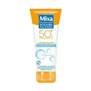 Lait solaire anti-sel, sable et chlore pour peaux sensibles d'enfants et adultes, Hydratation 24H, SPF50+, Mixa