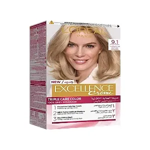 Coloration pour cheveux, Excellence crème, l'Oréal, 9.1 Blond très clair cendré