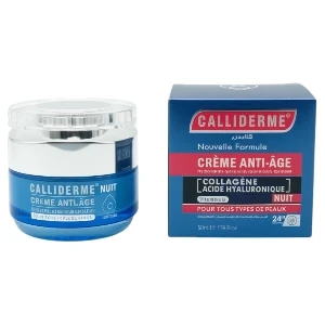 Crème de nuit anti-âge pour tous types de peau, Collagène, acide hyaluronique et vitamine C, Calliderm, 50ml
