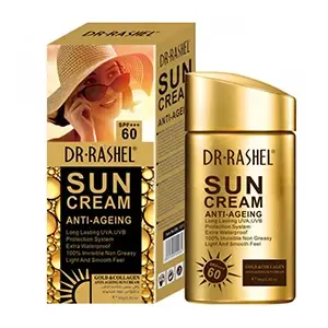 Crème solaire invisible anti-age  en or et collagène, UVA et UVB, SPF 60+, Dr Rashel, 80g