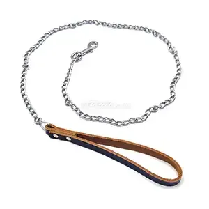 Laisse en métal avec poignée en cuir, 1,2 M