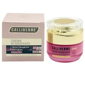 Crème de jour hydratante pour tous types de peaux, Niacinamide, rétinol, vitamine E et A, 24h, Calliderme, 50ml