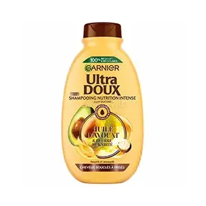 Shampoing nutrition intense pour cheveux trés secs ou frisés à l'huile d'avocat et beurre de karité, Sans silicone, Ultra Doux, Garnier, 250ml