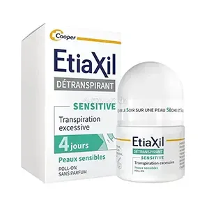 Déodorant à bille détranspirant pour peaux sensibles, Tanspiration excessive, 3 jours, Sans parfum ni alcool, Tolérance, Etiaxil, 15 ml