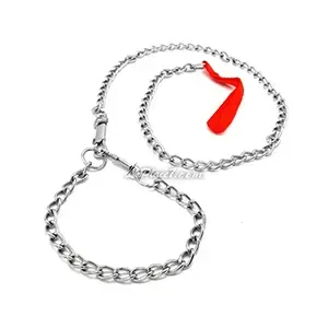 Collier et laisse en métal avec poignée en tissu pour chien, Dog Chain, PJCS, 120 cm