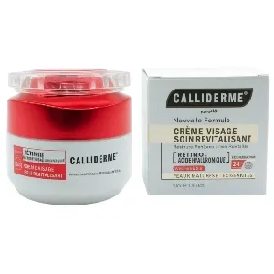 Crème visage pour peaux matures et exigeantes, Rétinol, acide hyaluronique, vitamine E et A, 24h, Soin revitalisant, Calliderme, 50ml