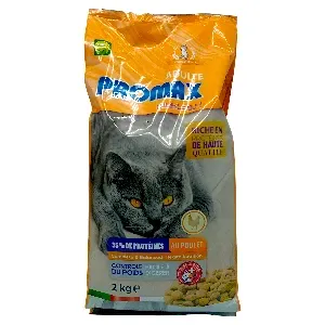Croquettes pour chat adulte au poulet, 35 % de protéines de haute qualité, Contrôle du poids, Facile à digérer, Promax, 2 kg.