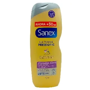 Huile de douche nourrissante pour peau réactive à tendance atopique, technologie nutritive plus lipides et émollients, 12h d’hydratation, Sans sulfates, Naturel prebiotic, Sanex, 600 ml.