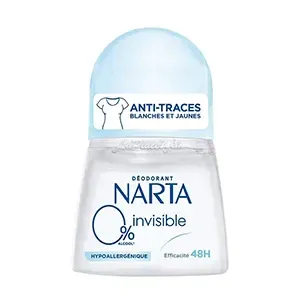 Déodorant à bille pour femme, Anti-traces blanches et jaunes,48h, 0 % Alcool, Hypoallergénique,  Invisible, Narta, 50ml