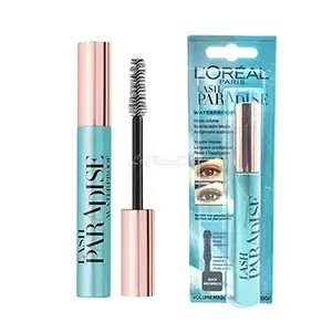 Mascara Lash Paradise, Convient aux yeux sensibles avec brosse ultra-douce, Waterproof, L'Oréal, Noir, 6,4 ml