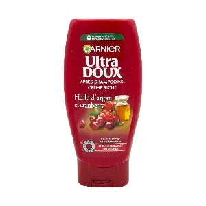 Après-shampoing pour cheveux colorés ou méchés à l’huile d’argan et cranberry, Crème riche, Ultra doux, Garnier, 250 ml