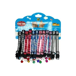 Collier pour chat réglable en tissu à motifs à carreaux avec clochette, King Tome.