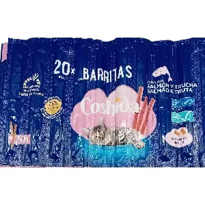 20 barres stick au saumon et à la truite pour chat, Coshida, 100g