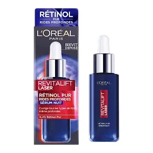 Sérum de nuit pour visage au rétinol pur 0,2 %, Corrige tous les types de rides même profondes, Revitalift Laser, L'Oréal, 30ml