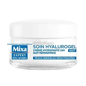 Crème hydratante réparatrice nuit pour peaux sensibles déshydratées, Mixa, 24h