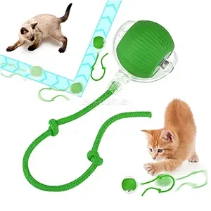 Balle lumineuse pour chat interactive à rouler, motorisée et rechargeable avec corde pour chat