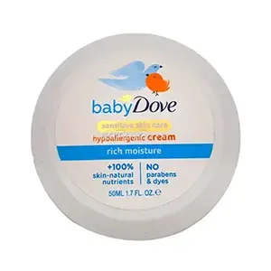 Crème hypoallergénique pour bébés à peaux sensibles, Sensitive skin care, Sans parabène, riche moisture, Baby dove, Dove, 50ml
