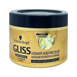 Masque cheveux à la kératine et l'huile précieuse pour cheveux secs, Fourchus et sur-sollicités, Nutrition intense, Gliss, Schwarzkopf, 200ml