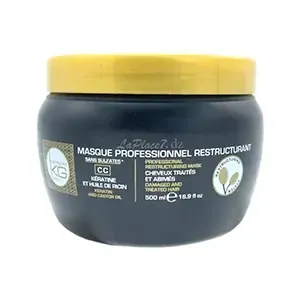 Masque professionnel restructurant pour cheveux traités et abimés a la kératine et huile de ricin, Sans sulfates, CC, Keragold, 500 ml
