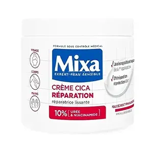 Créme cica réparation pour peaux très sèches et rugueuses, Visage, corps et mains, 10 % Urée et acide aminé, Expert Peau sensible, Mixa, 400 ml