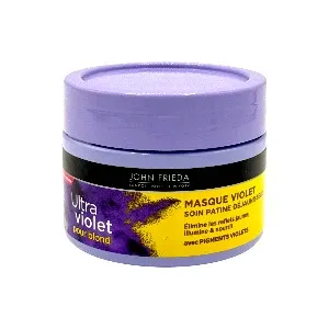 Masque violet pour cheveux blonds et abîmés, Soin patine déjaunisseur, Élimine les reflets jaunes, Illumine et nourrit, Ultra violet, John frieda, 250 ml