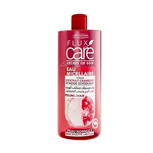 Eau micellaire à base d'extrait de cranberry et acide glycolique  pour peau normale, Flux care, 295ml