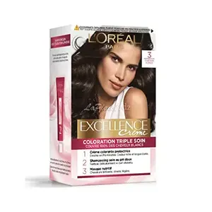 Coloration pour cheveux, Excellence crème, L'Oréal, 3 Châtain foncé