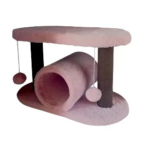 Arbre à chat avec tunnel et peluches