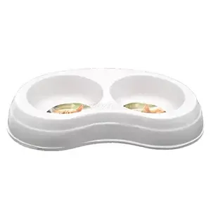 Gamelle double pour chat en plastique, Soleil vaisselle